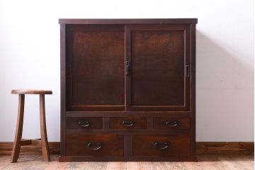 アンティーク家具　古民具・骨董　鏡板玉杢材!アンティーク戸棚(収納棚)