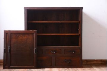 アンティーク家具　古民具・骨董　鏡板玉杢材!アンティーク戸棚(収納棚)