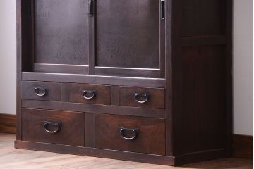 アンティーク家具　古民具・骨董　鏡板玉杢材!アンティーク戸棚(収納棚)