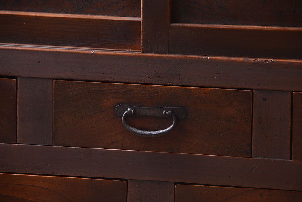 アンティーク家具　古民具・骨董　鏡板玉杢材!アンティーク戸棚(収納棚)