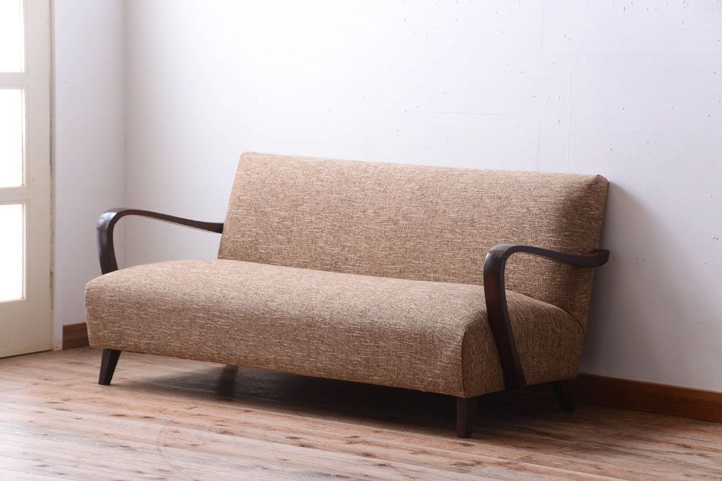 レトロ家具　アンティーク　シンプルでレトロなアームソファ(2)