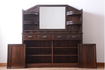 アンティーク家具　大正ロマン　古い木製の特大アンティークキャビネット(収納棚)