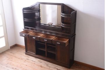 アンティーク家具　大正ロマン　古い木製の特大アンティークキャビネット(収納棚)