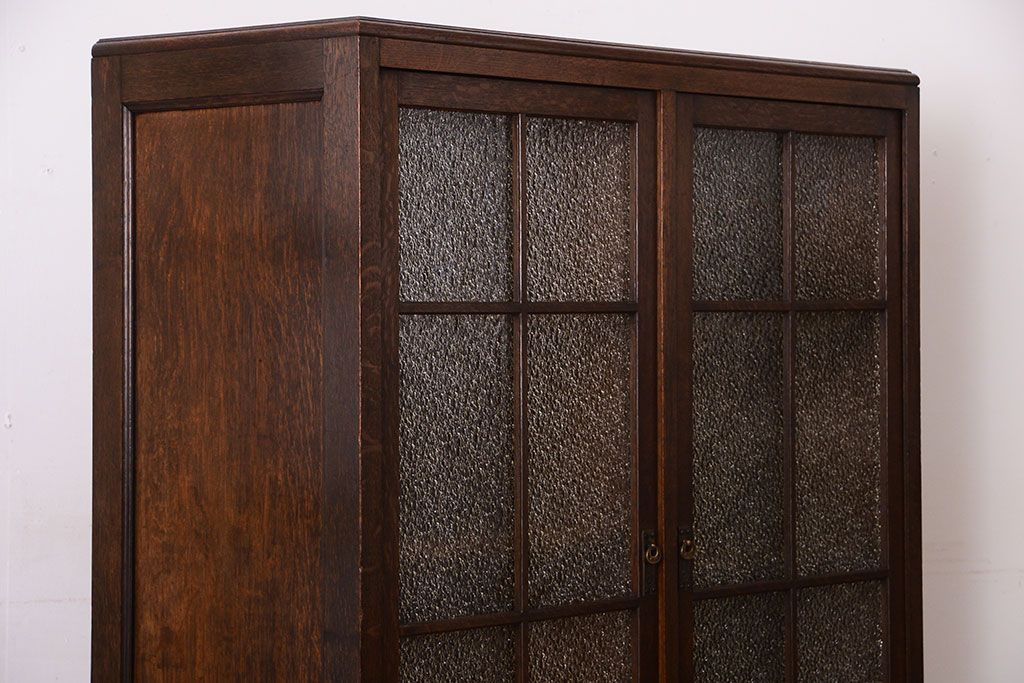 アンティーク家具　和製アンティーク　ダイヤガラス入り!古いナラ材製の上質な本箱(ブックケース)