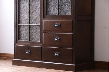 アンティーク家具　和製アンティーク　ダイヤガラス入り!古いナラ材製の上質な本箱(ブックケース)