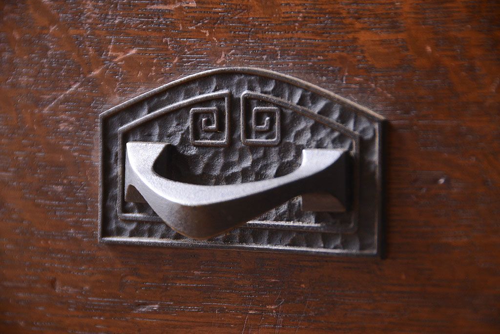 アンティーク家具　和製アンティーク　ダイヤガラス入り!古いナラ材製の上質な本箱(ブックケース)