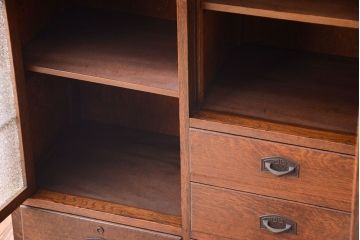 アンティーク家具　和製アンティーク　ダイヤガラス入り!古いナラ材製の上質な本箱(ブックケース)