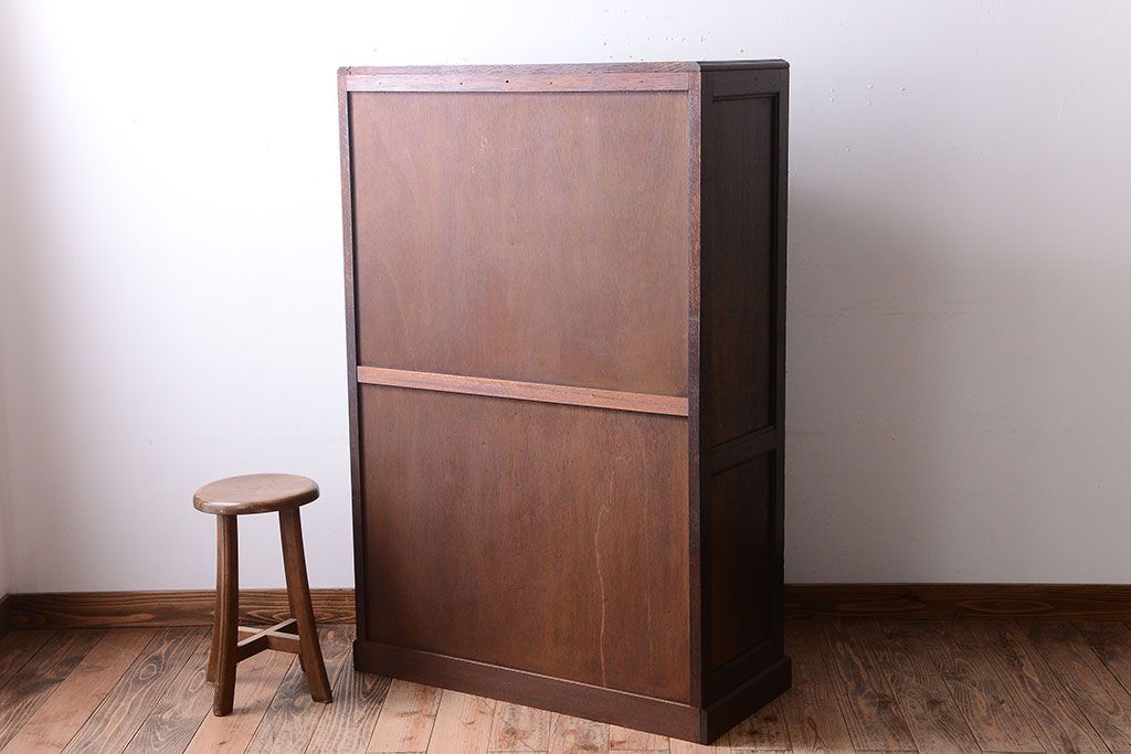 アンティーク家具　和製アンティーク　ダイヤガラス入り!古いナラ材製の上質な本箱(ブックケース)