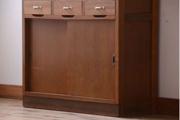 レトロ家具　昭和レトロ　デザインガラス戸!古い木のアンティーク食器棚