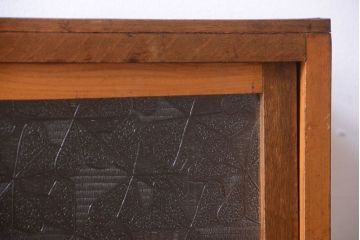 レトロ家具　昭和レトロ　デザインガラス戸!古い木のアンティーク食器棚