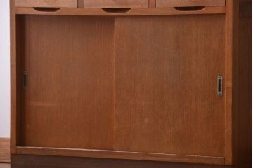 レトロ家具　昭和レトロ　デザインガラス戸!古い木のアンティーク食器棚