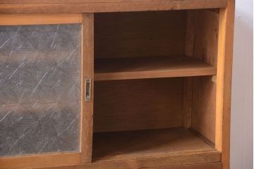 レトロ家具　昭和レトロ　デザインガラス戸!古い木のアンティーク食器棚