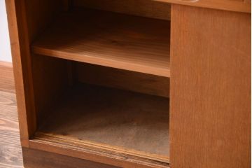 レトロ家具　昭和レトロ　デザインガラス戸!古い木のアンティーク食器棚