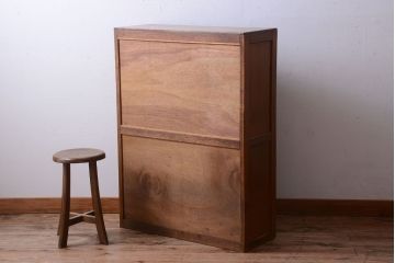 レトロ家具　昭和レトロ　デザインガラス戸!古い木のアンティーク食器棚