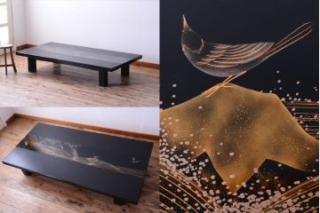 中古　輪島塗　浜高悦朗銘　両側乾漆蒔絵高級座卓(定価約180万円)