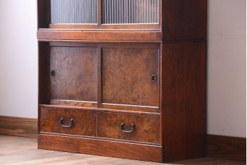 アンティーク家具　和製アンティーク　モールガラス入り!古い木の重ね茶棚(茶箪笥)
