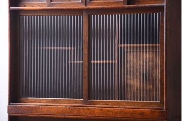 アンティーク家具　和製アンティーク　モールガラス入り!古い木の重ね茶棚(茶箪笥)