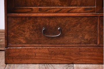 アンティーク家具　和製アンティーク　モールガラス入り!古い木の重ね茶棚(茶箪笥)