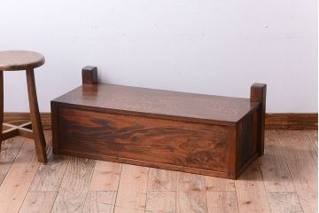 アンティーク家具　和製アンティーク　結霜ガラス引き戸の古い置床(置き床)