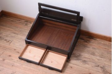 アンティーク雑貨　和製アンティーク　引き出し付き!古い木製の台形型ガラスケース