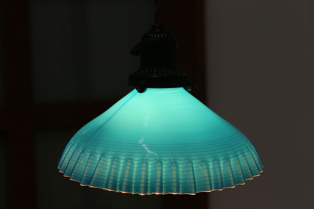 大正ロマン　被せガラス　電笠　切子　照明　古民家　洋館　古道具　和ガラス 大正ロマン 被せガラス 電笠 照明 灯り 切子 竹模様 和ガラス 古