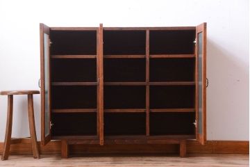 アンティーク家具　和製アンティーク　古材製!モールガラス扉付きマス目棚(収納棚)(1)