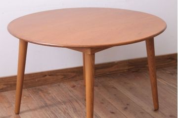 レトロ家具　昭和レトロ　古い木製のラウンドセンターテーブル(ちゃぶ台)(2)