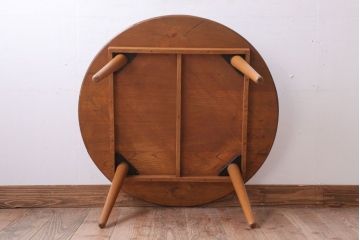 レトロ家具　昭和レトロ　古い木製のラウンドセンターテーブル(ちゃぶ台)(2)