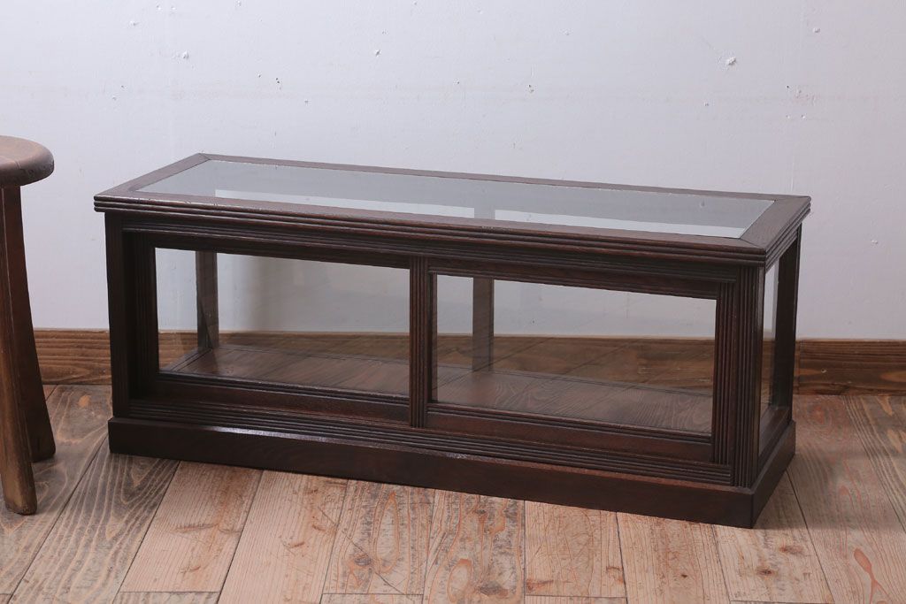 アンティーク家具　和製アンティーク　ナラ材製!背が低いガラスケース(ショーケース)