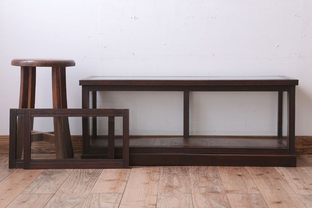 アンティーク家具　和製アンティーク　ナラ材製!背が低いガラスケース(ショーケース)