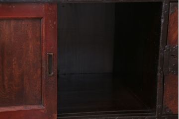 アンティーク家具　古民具・骨董　明治期　玉杢　前面欅材!厚手金具の角手仙台帳場箪笥(仙台箪笥)
