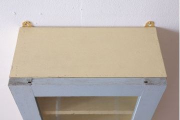 アンティーク家具　アンティークペイント　気泡ガラス扉!お洒落な縦型壁掛け戸棚(1)