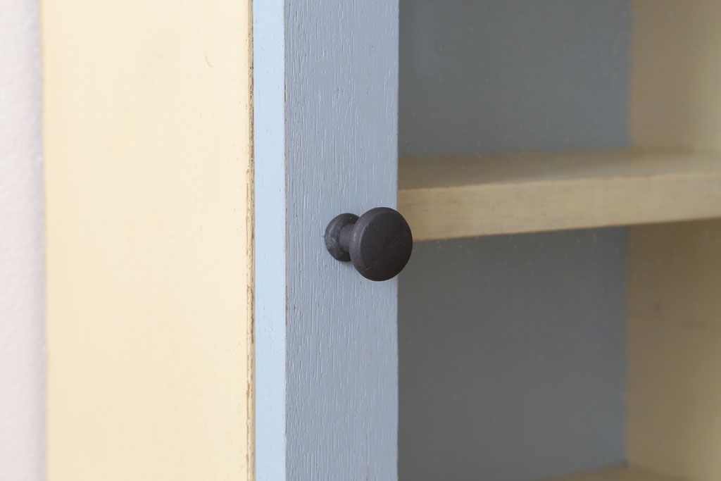 アンティーク家具　アンティークペイント　気泡ガラス扉!お洒落な縦型壁掛け戸棚(1)