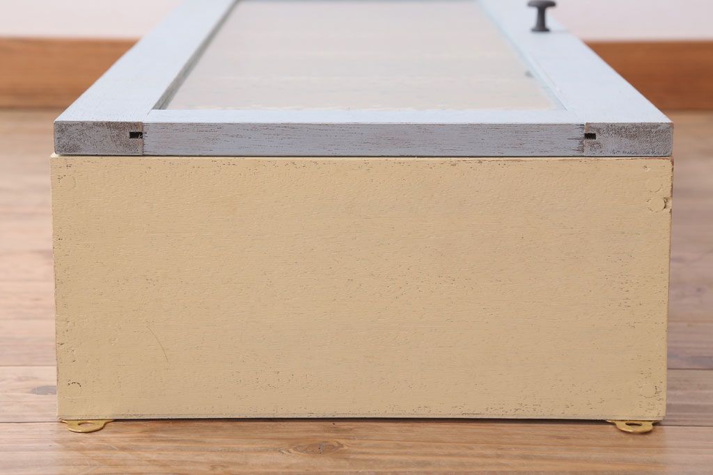 アンティーク家具　アンティークペイント　気泡ガラス扉!お洒落な縦型壁掛け戸棚(1)