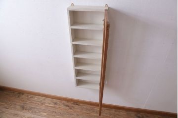 アンティーク家具　アンティークペイント　気泡ガラス扉!お洒落な縦型壁掛け戸棚(2)