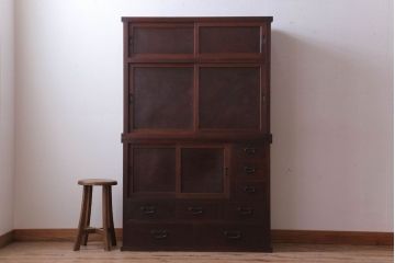 アンティーク家具　古民具・骨董　明治〜大正期　玉杢　前面欅材!古い茶箪笥