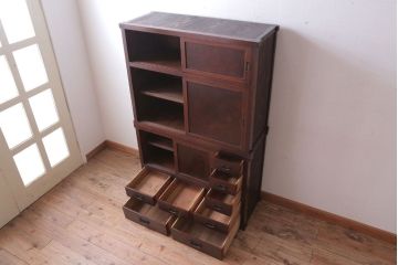 アンティーク家具　古民具・骨董　明治〜大正期　玉杢　前面欅材!古い茶箪笥