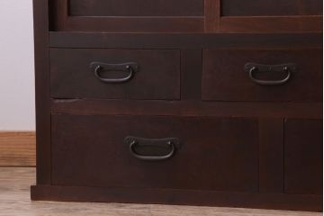 アンティーク家具　古民具・骨董　明治〜大正期　玉杢　前面欅材!古い茶箪笥