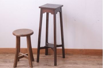 レトロ家具　和製アンティーク　古いナラ材のレトロな花台