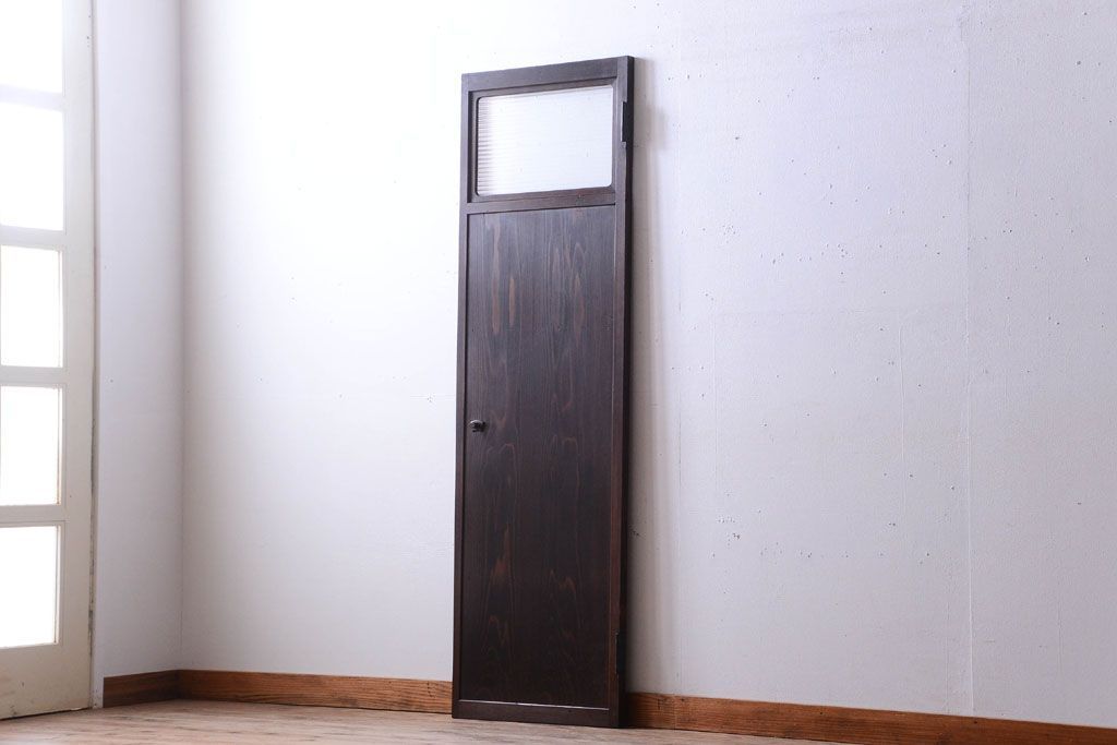 和製アンティーク　モールガラス入り!古い木製の細身なドア