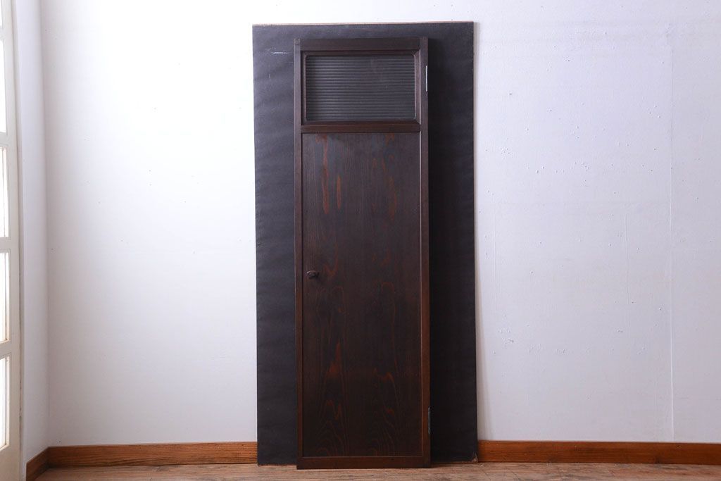 和製アンティーク　モールガラス入り!古い木製の細身なドア