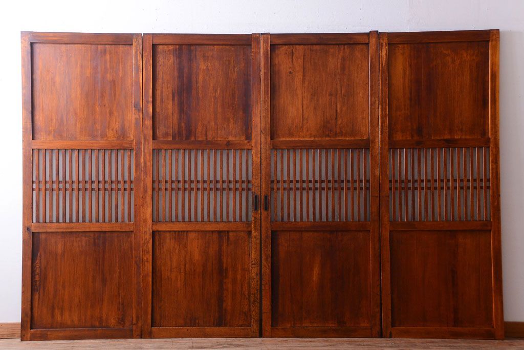 古民具・骨董　大正期　裏ガラス入り!古い格子ガラス帯戸4枚セット