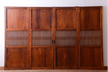 古民具・骨董　大正期　裏ガラス入り!古い格子ガラス帯戸4枚セット