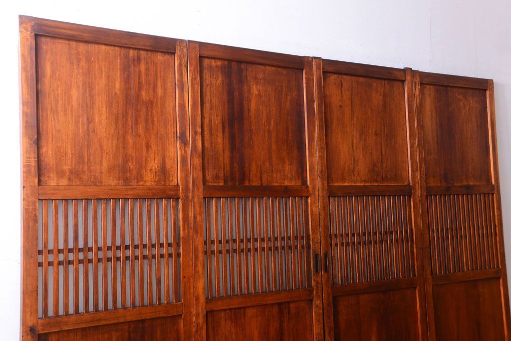 古民具・骨董　大正期　裏ガラス入り!古い格子ガラス帯戸4枚セット