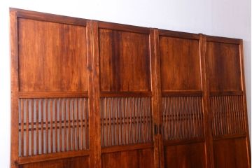 古民具・骨董　大正期　裏ガラス入り!古い格子ガラス帯戸4枚セット