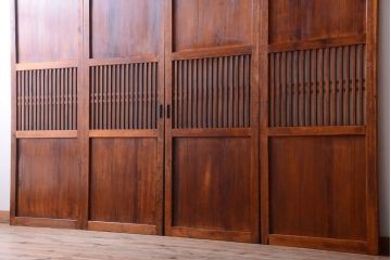 古民具・骨董　大正期　裏ガラス入り!古い格子ガラス帯戸4枚セット