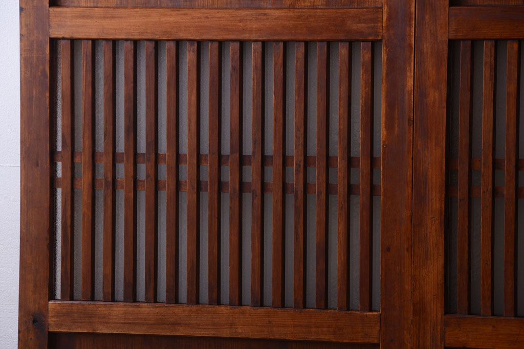 古民具・骨董　大正期　裏ガラス入り!古い格子ガラス帯戸4枚セット