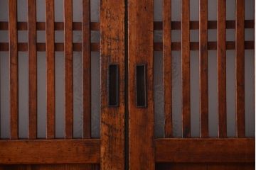 古民具・骨董　大正期　裏ガラス入り!古い格子ガラス帯戸4枚セット