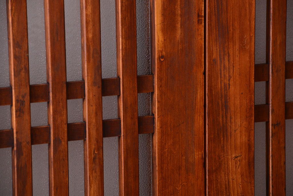古民具・骨董　大正期　裏ガラス入り!古い格子ガラス帯戸4枚セット
