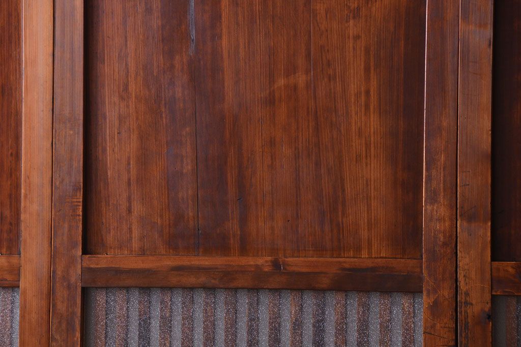 古民具・骨董　大正期　裏ガラス入り!古い格子ガラス帯戸4枚セット